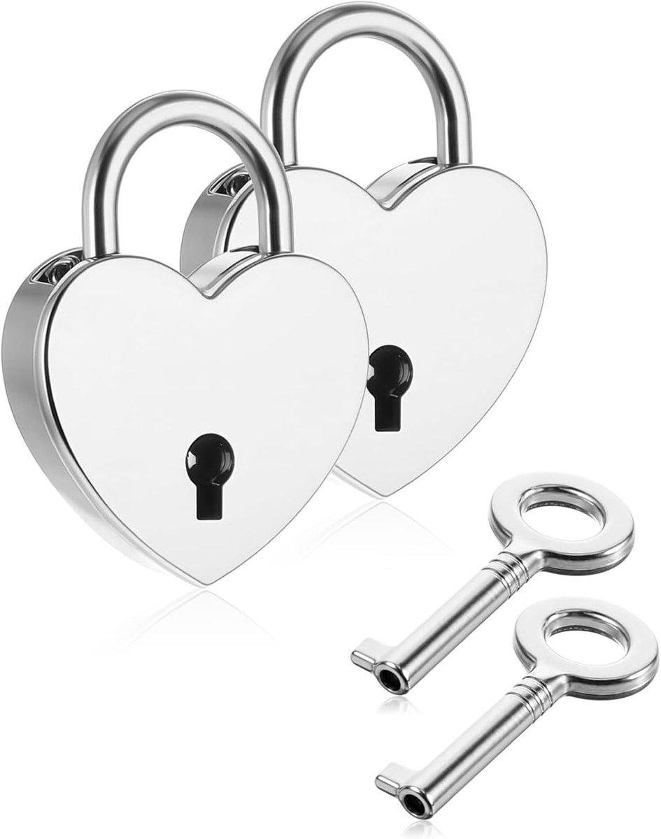 Mini deko voorhangsluit hartvorm - zilver met sleutel - liefdessluit met gravure - perfect voor sieradenkasten - ShopVlot