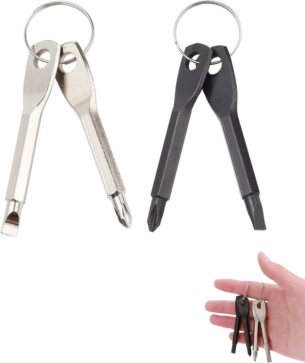 Schroevendraaierset Sleutelhanger - 2 Pairs - Zwart, Zilver - Compact en draagbaar voor snel gebruik - ShopVlot