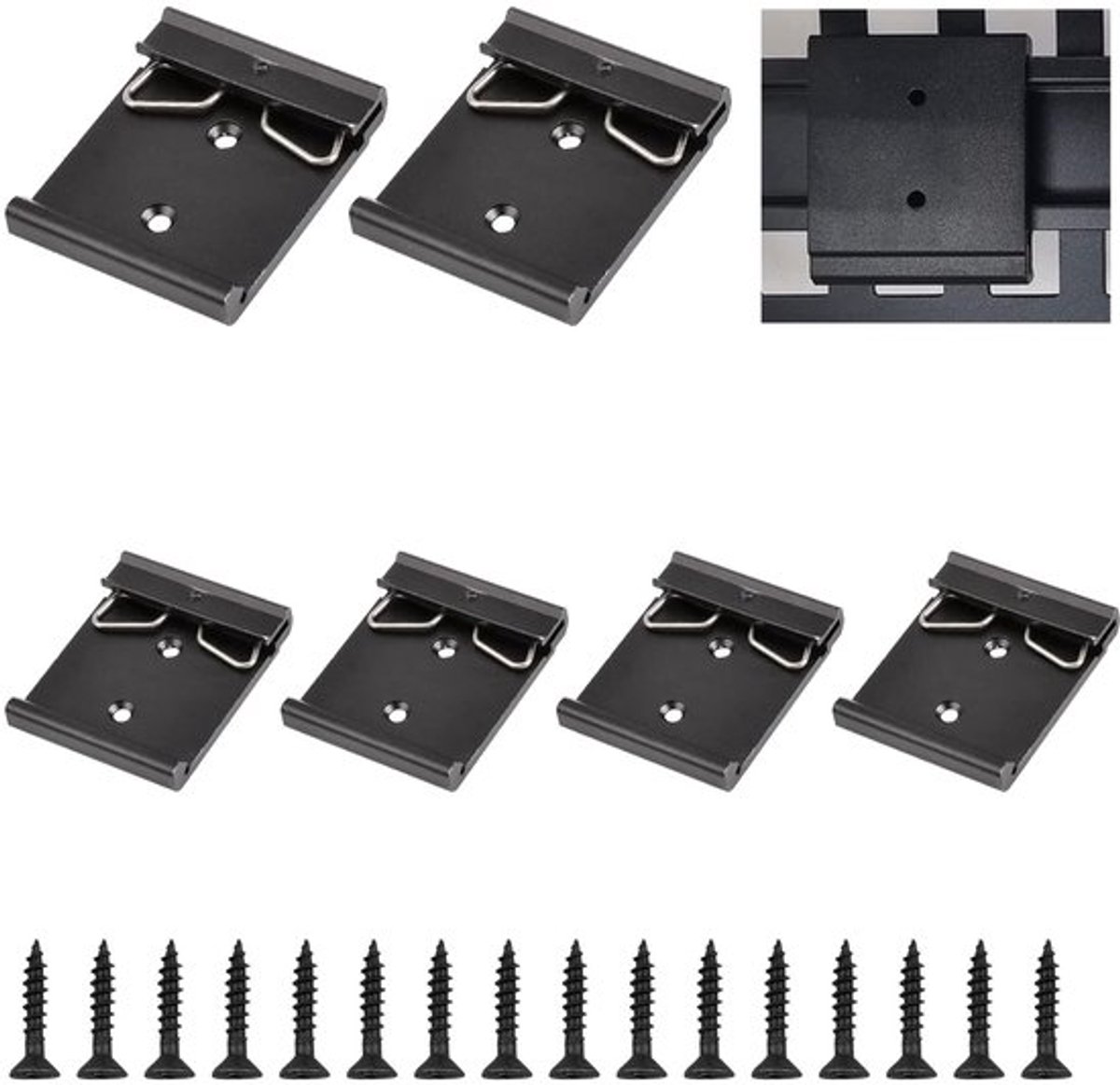 DIN-rail montageclip, 6 stuks 35mm brede DIN-rail vaste klemmen van aluminiumlegering solid state relais clips met bevestigingsschroeven (zwart)