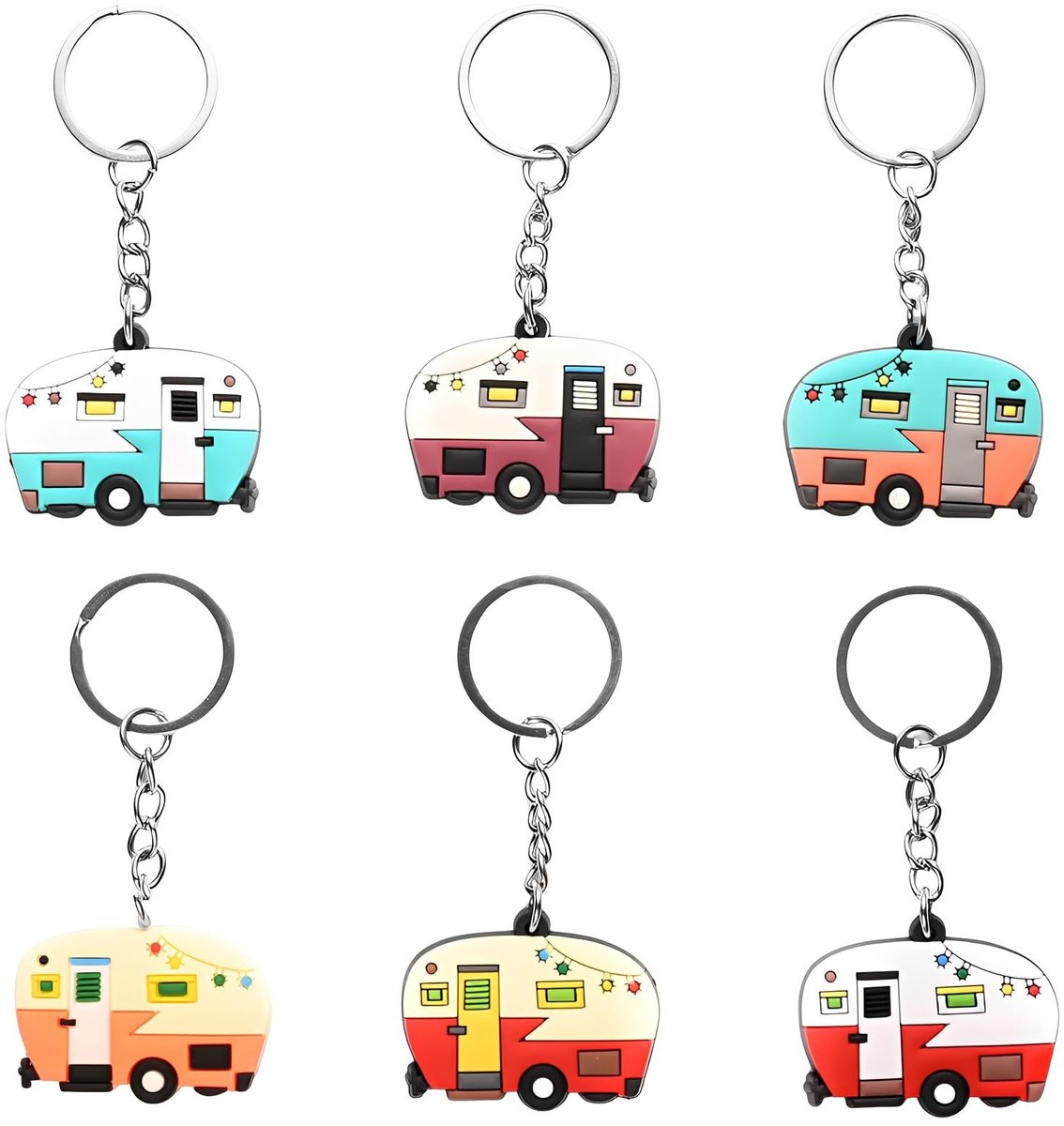 Solidchoice - Set van 6 Retro Sleutelhangers voor Caravan