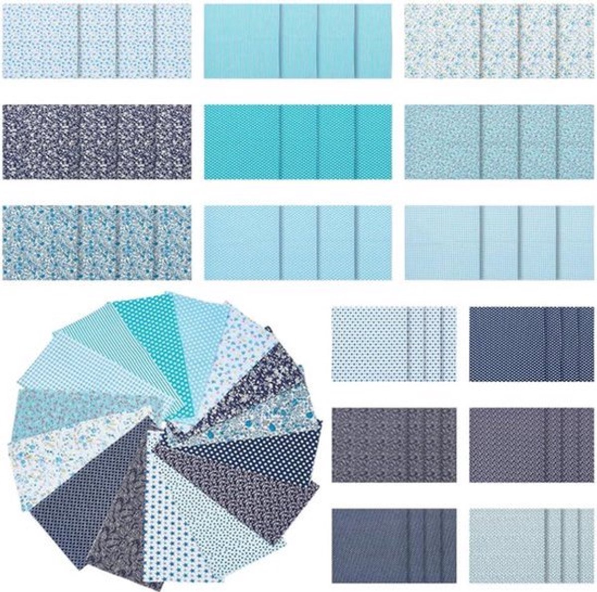 60 stuks Katoenen Bloemen Bundels Vierkantjes voor Quilten en Naaien - Patchwork Accessoires - Blauw