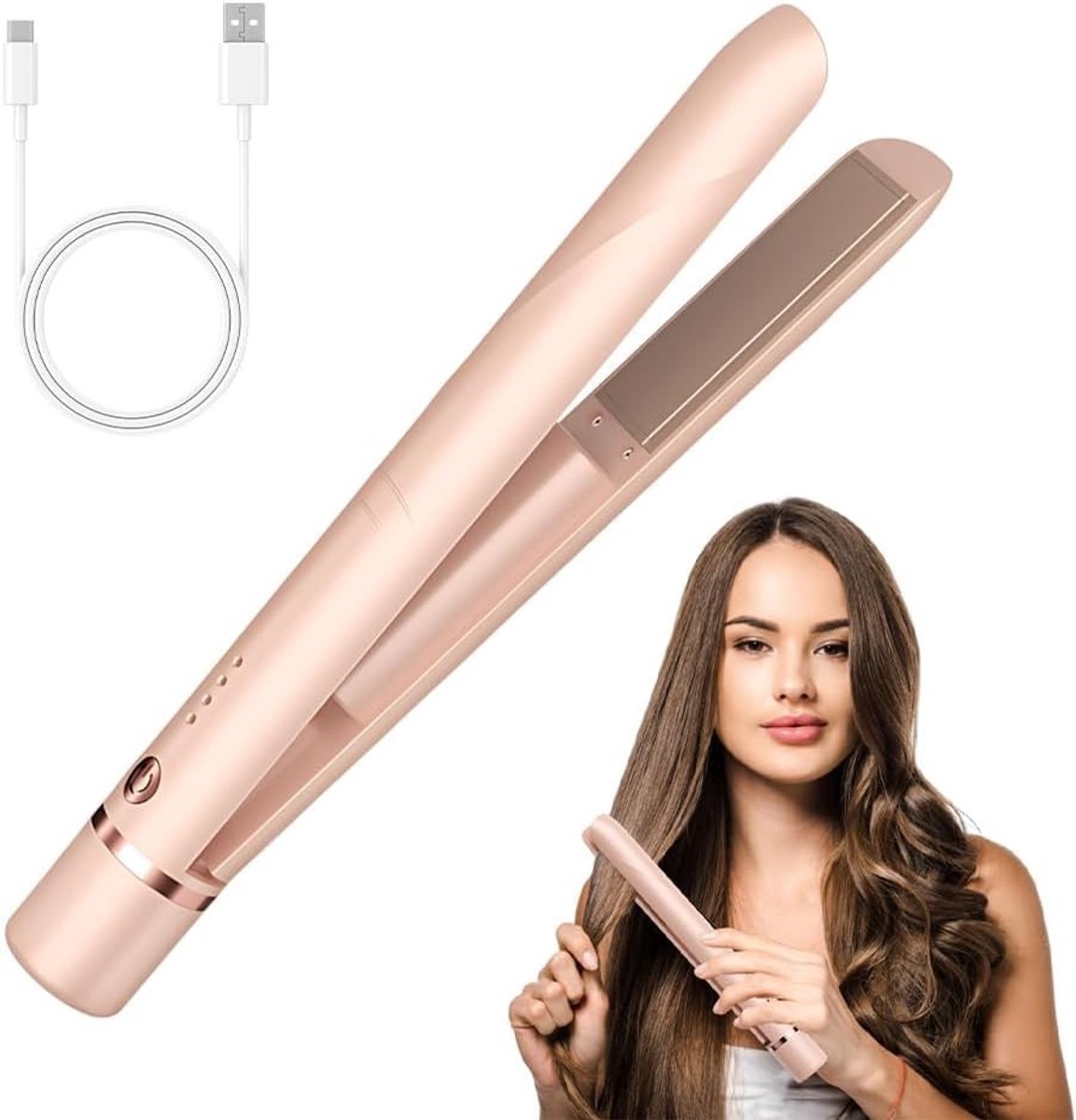 Draadloze Stijltang - Krultang Mini - Haar Stylen - 2-in-1 Functie - 243 cm - Roze