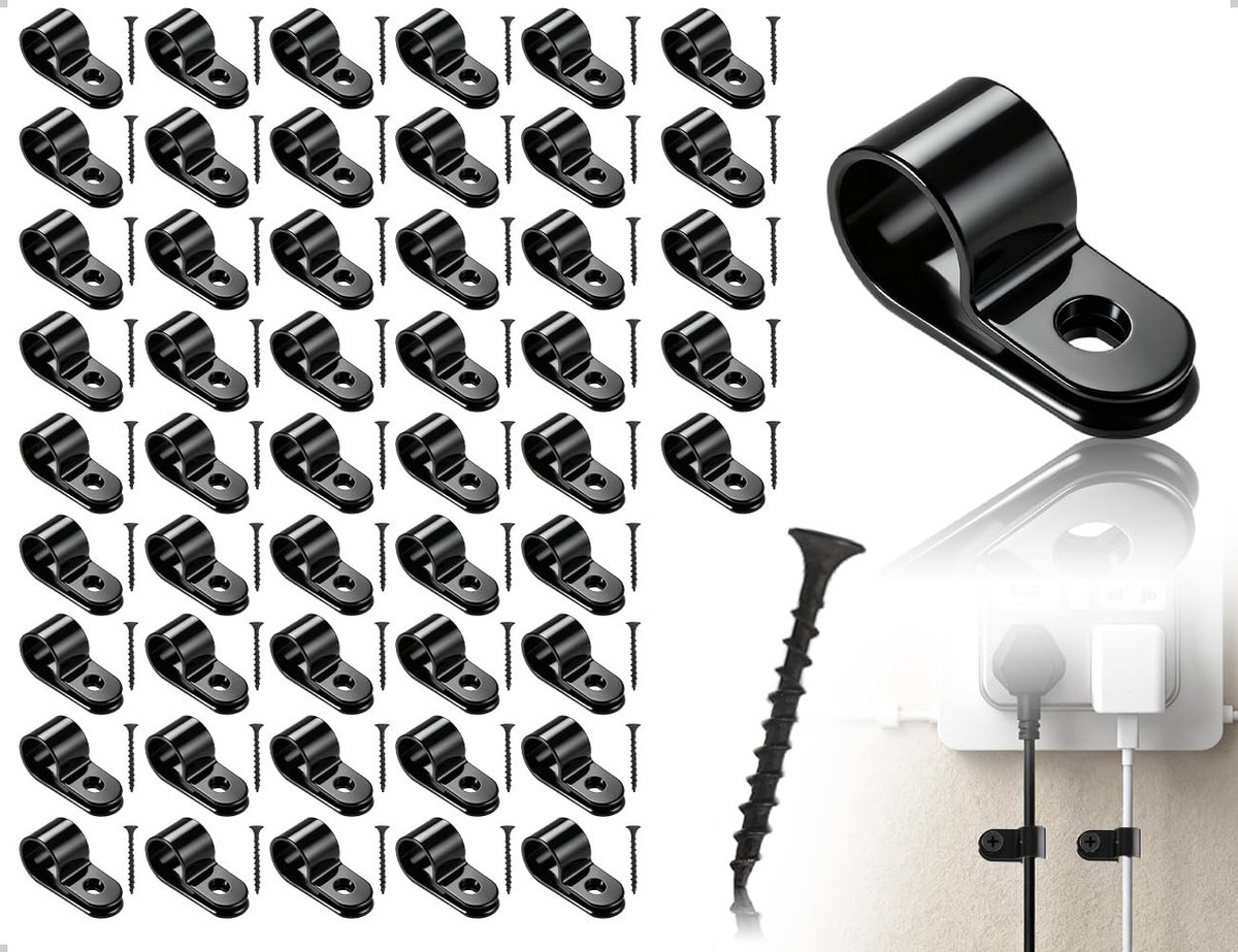 Solidchoice - Set van 50 Kabelclips met Schroeven voor Kabelbeheer