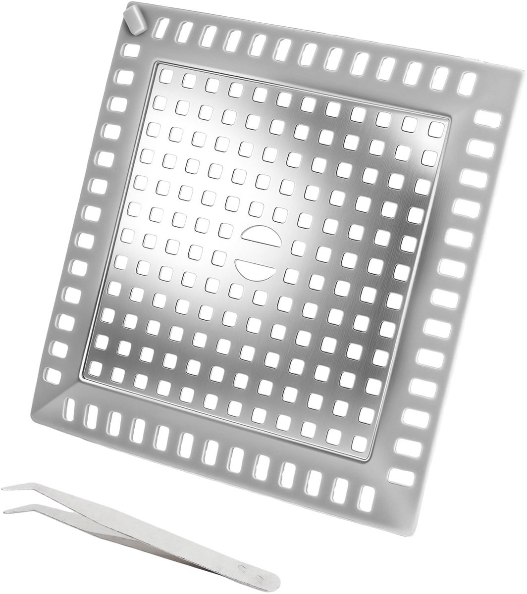 Solidchoice - RVS Doucheafvoer Haarzeef 12,2 x 12,2 cm met Pincet