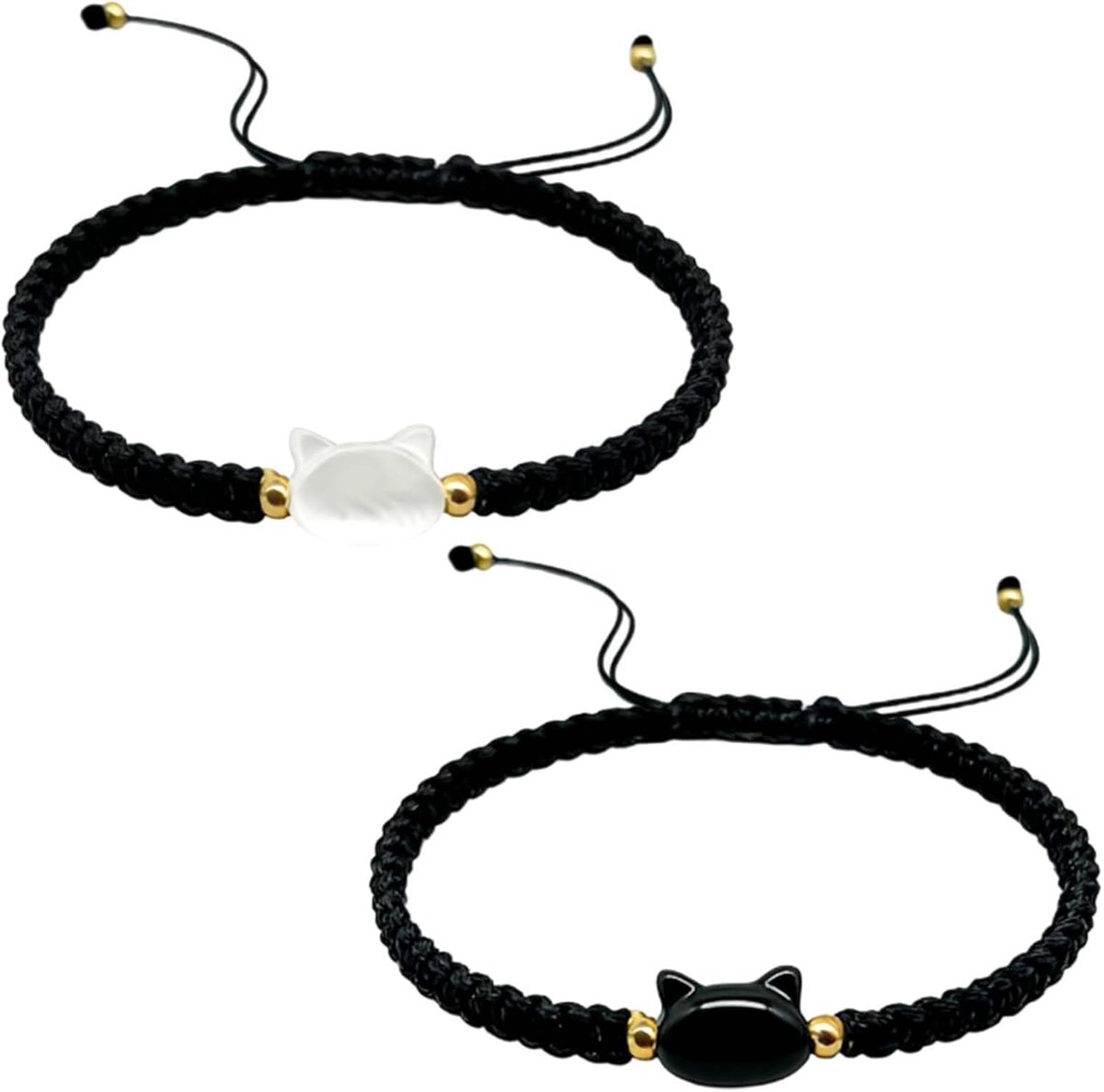 Kattenarmband 2 stuks zwart gevlochten touw - verstelbare sieraden - schattige cadeau voor kattenliefhebbers - ShopVlot