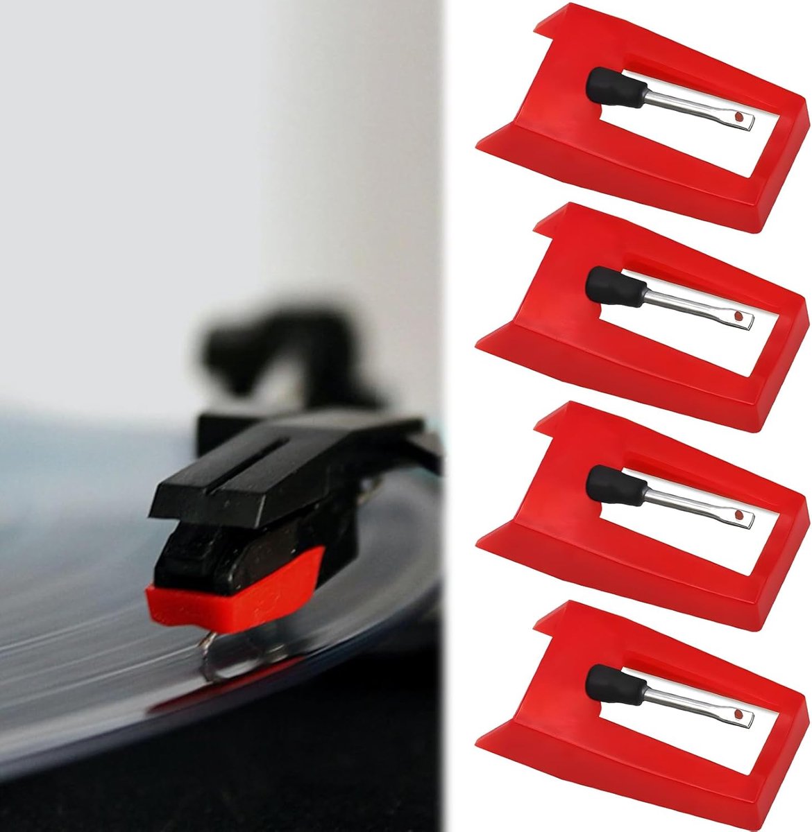 Platenspelernaaldenset 4 stuks - robijnpunt - universele compatibiliteit - helder geluid - ShopVlot