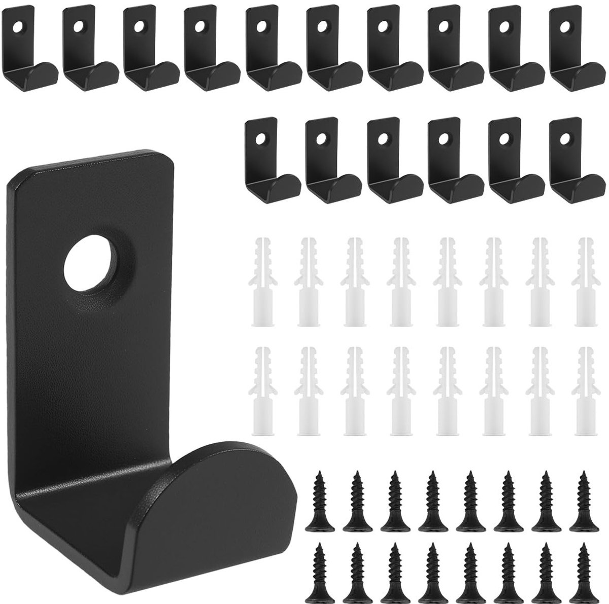Wandhaken 16 Stuks - Zwart Metalen Haakjes - Ronde Hoeken - Ideaal Voor Jassen En Handdoeken - SnelShoppen