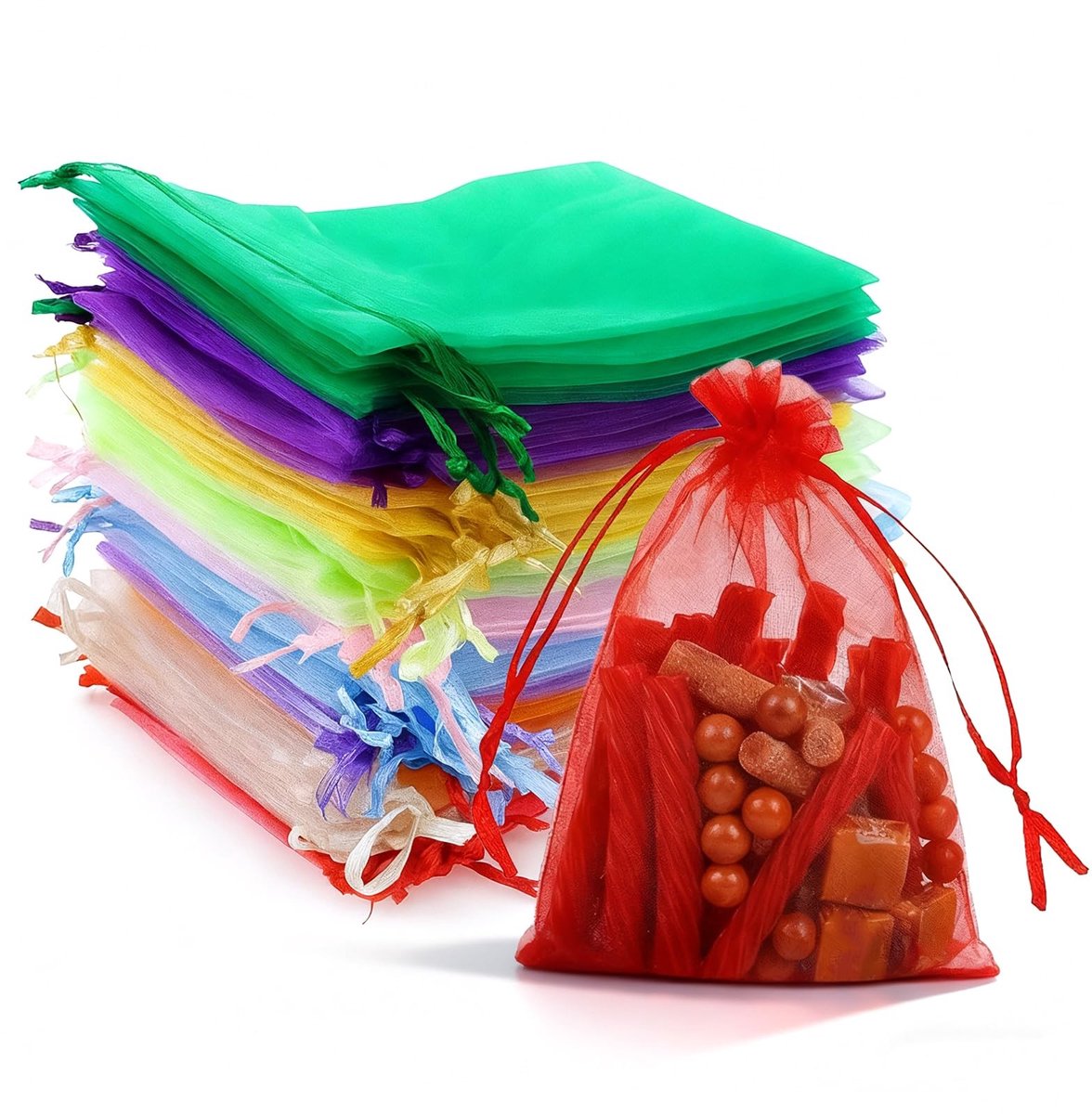 Solidchoice - Set van 100 Kleurige Organza Cadeauzakjes 15x10cm