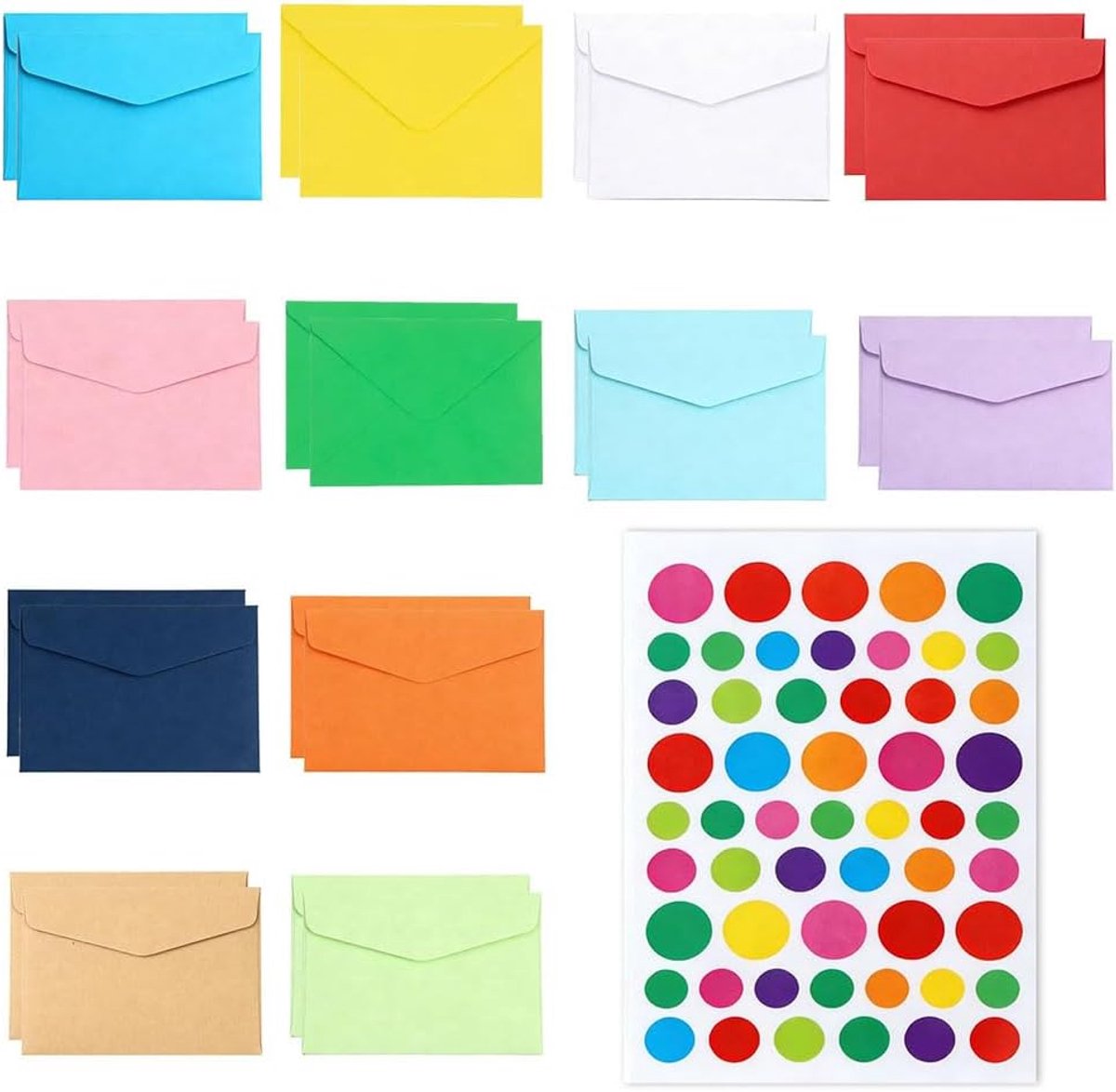 Mini gekleurde enveloppen 24 stuks - 10,2 x 7 cm - met doe-het-zelf stickers - perfect voor feestelijke gelegenheden - ShopVlot