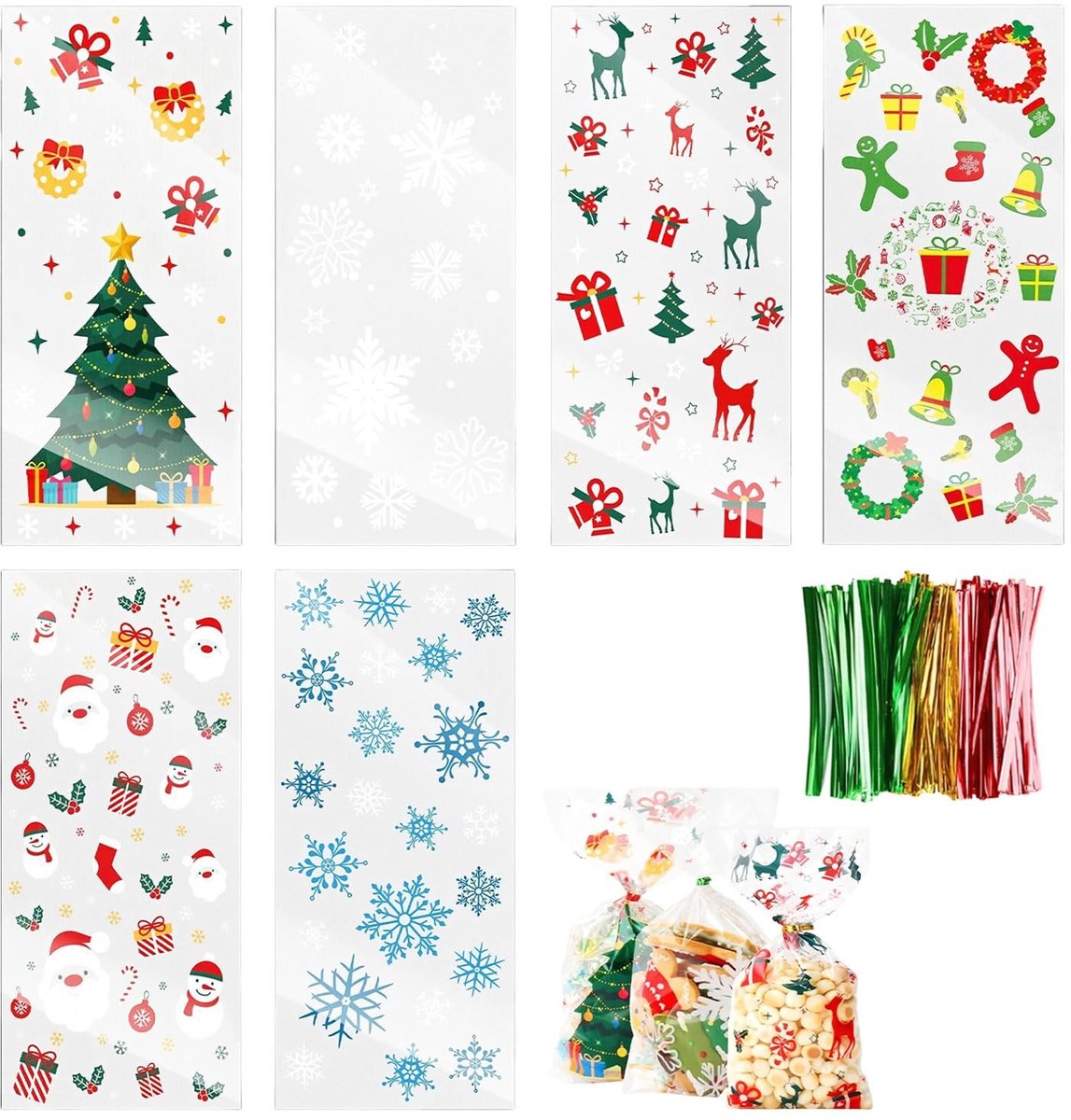 Solidchoice - Set van 120 Kerstzakken met 6 Ontwerpen en 150 Ribbons