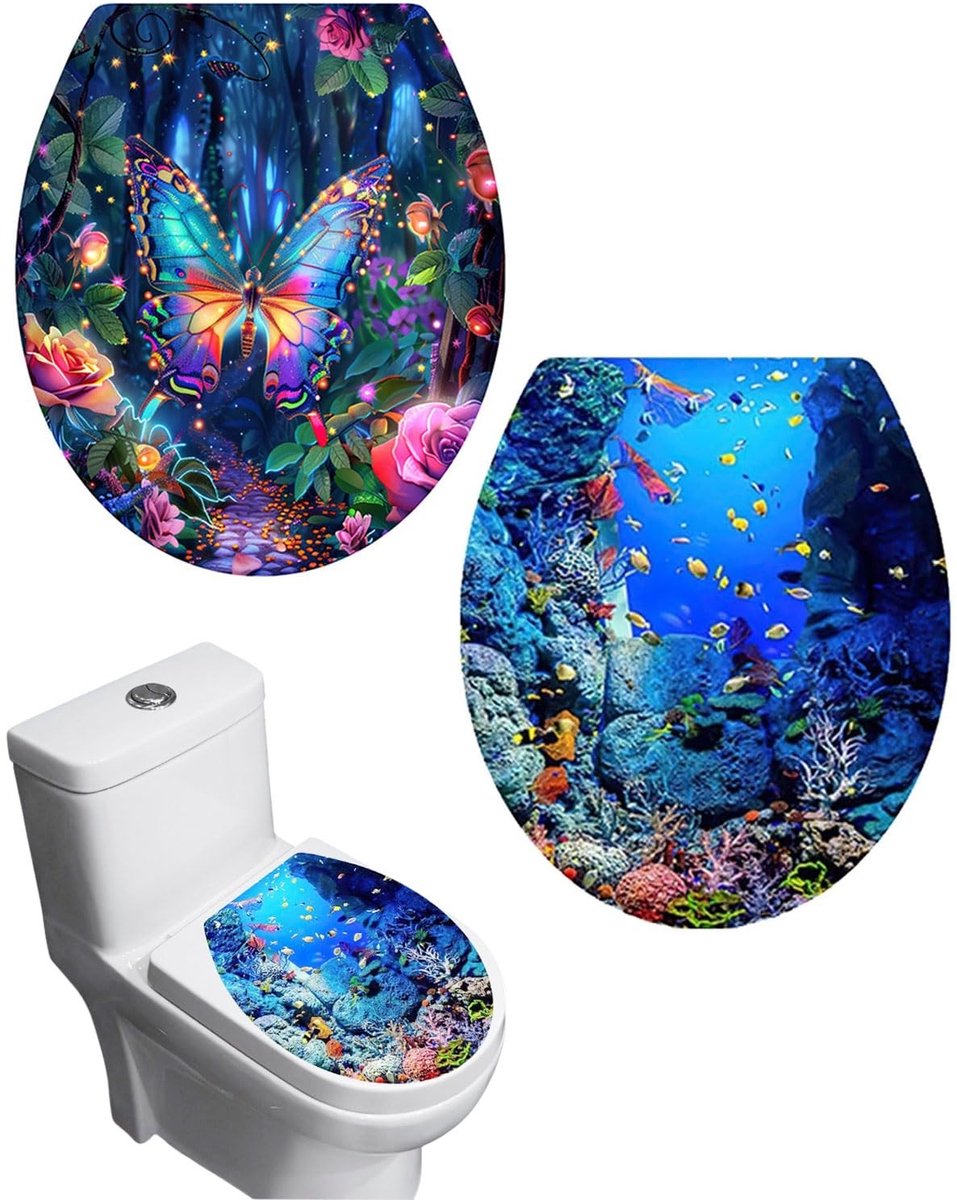 Solidchoice - Set van 2 Verwijderbare Toiletzitting Stickers met Zeeleven Thema