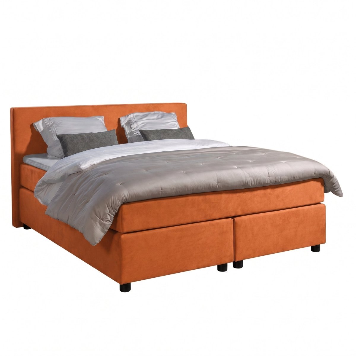 Mörgenn Boxspring Amsterdam - Pocketvering - Oranje Lederlook - 90x200 cm - Inclusief Dekbed en Kussens