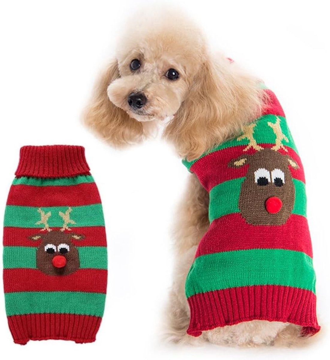 Kersttrui voor Honden - Warme Kostuum voor Kleine en Middelgrote Honden - Groene Elchprint