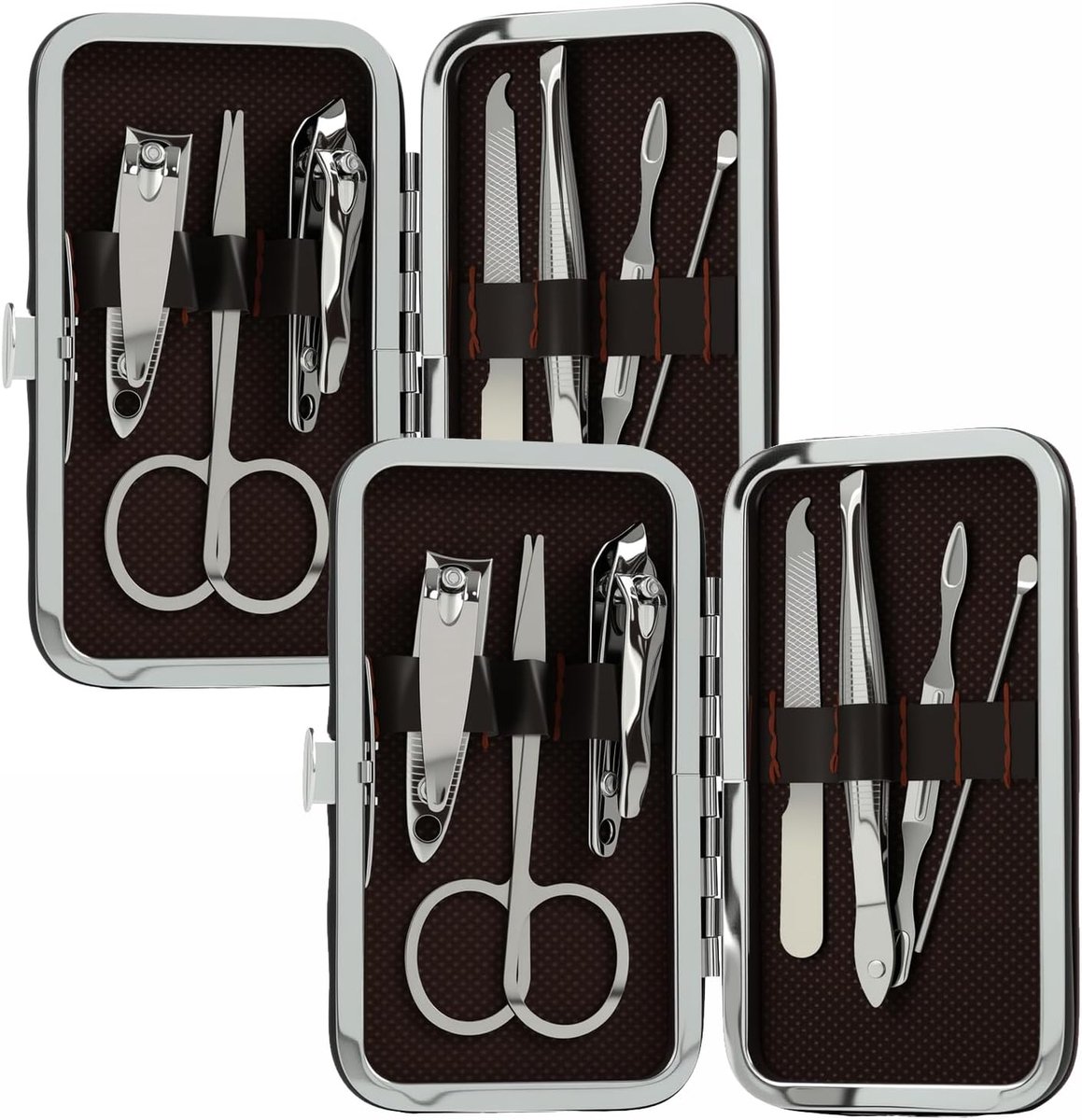 Thijox - 2 Sets Nagelknippers en Manicureset - Roestvrij Stalen Pedicure en Nagelverzorgingsset met Compacte Pincet en Reistas voor Handen, Voeten, Ge