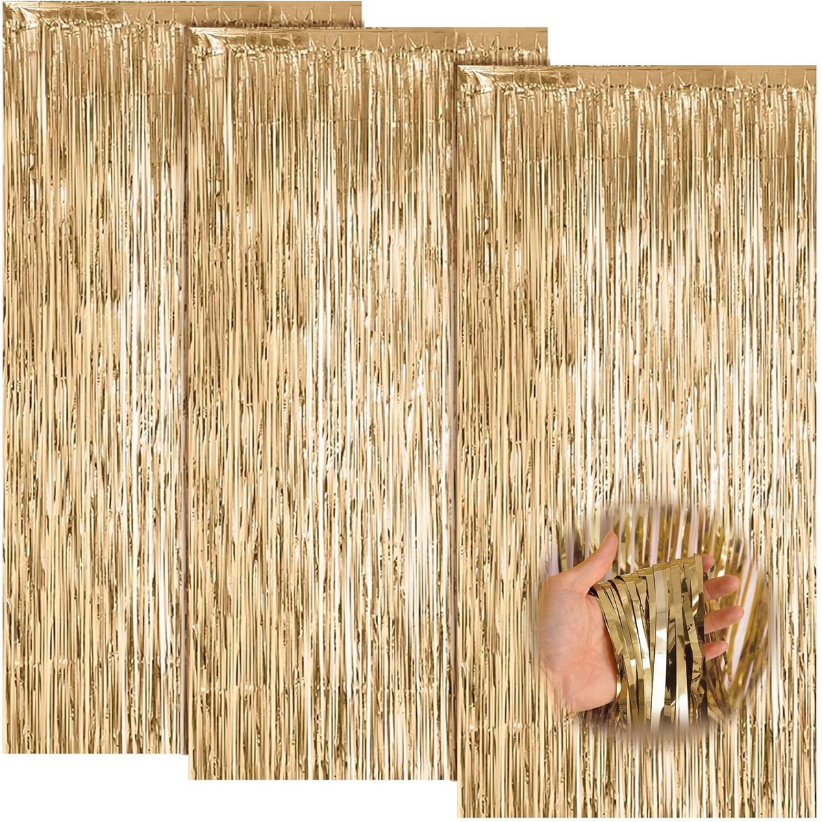 Solidchoice - Set van 3 Champagne Lametta Gordijnen