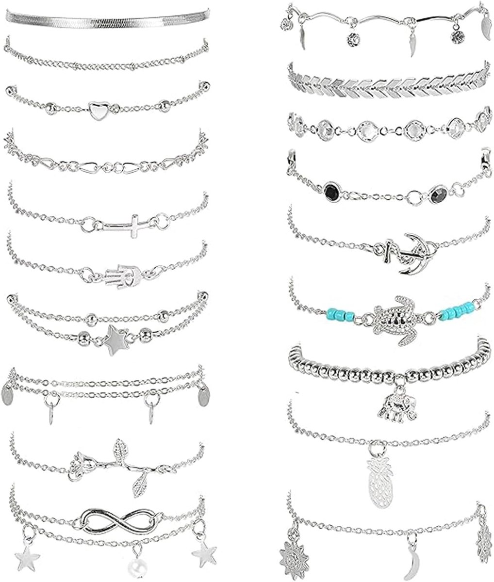 Anklets voor vrouwen 20 stuks - zilver - bohemian stijl - perfect voor het strand - ShopVlot