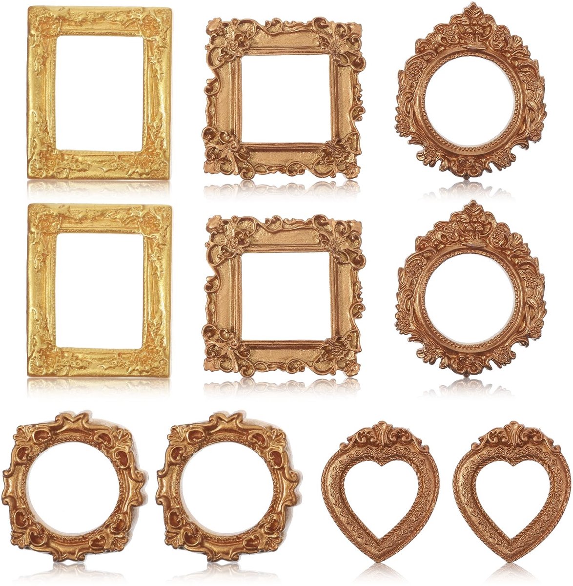 SnelShoppen - 10 stuks mini-fotolijsten, vintage kleine fotolijsten in goud, diverse vormen, hoogwaardige hars, decoratie voor fotowand, tafeldecorati