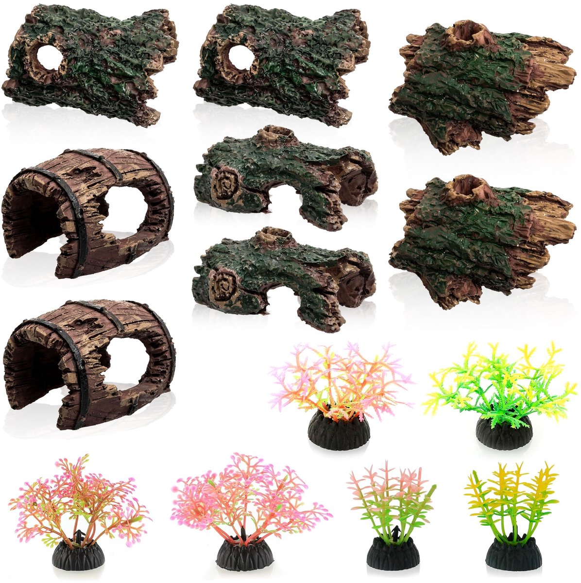 Solidchoice - 8-delige Decoratieve Aquariumset met Kunstplanten en Grotten