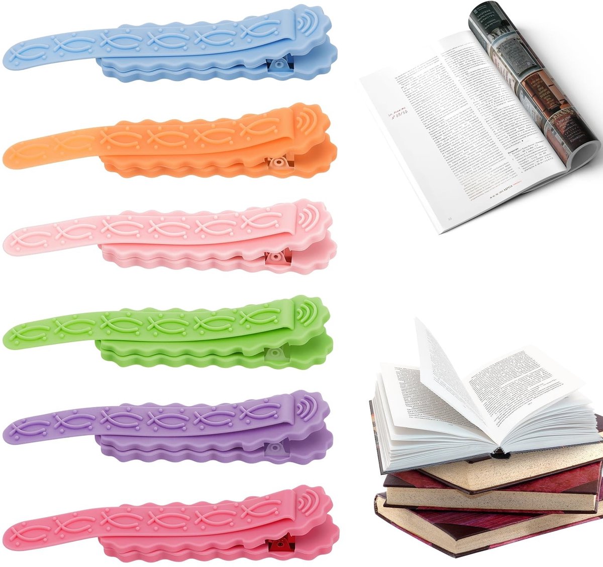 Solidchoice - Set van 6 Automatische Siliconen Boekenleggers met Clip
