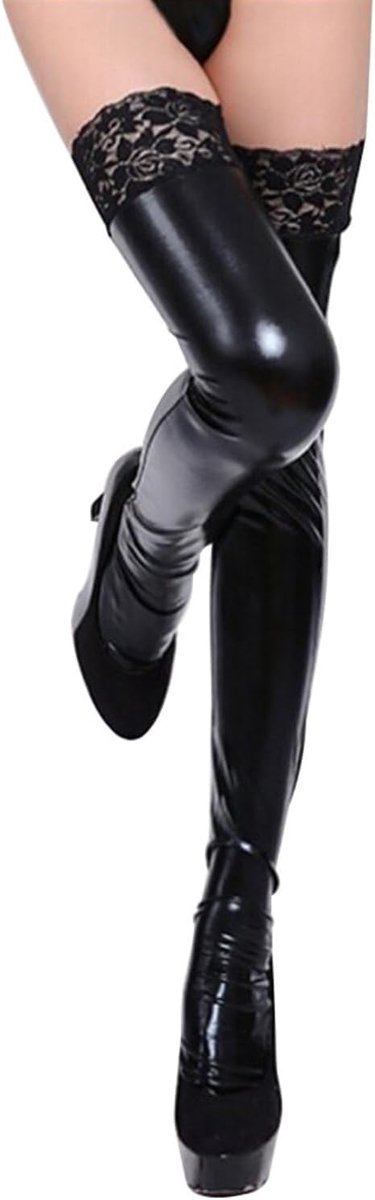 Women's Leather Overknee Stockings, Thigh High Stockings, Sexy Socks, Leather, Shiny Small Wet Look, Size Halloween - ShopVlot