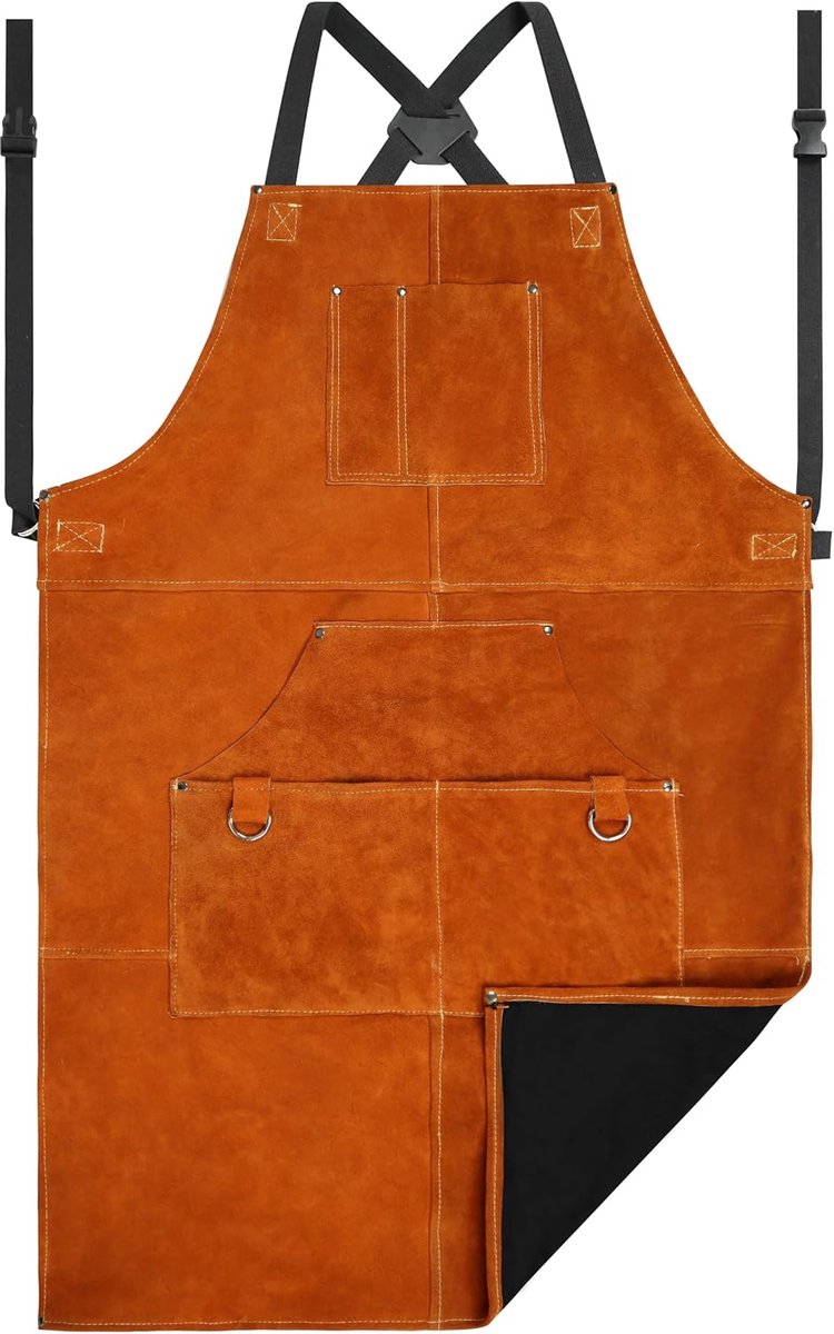 Leather Welding Apron with Soft Lining - Heat Resistant, Flame Retardant, Sturdy Protective Apron with Multiple Pockets - ShopVlot