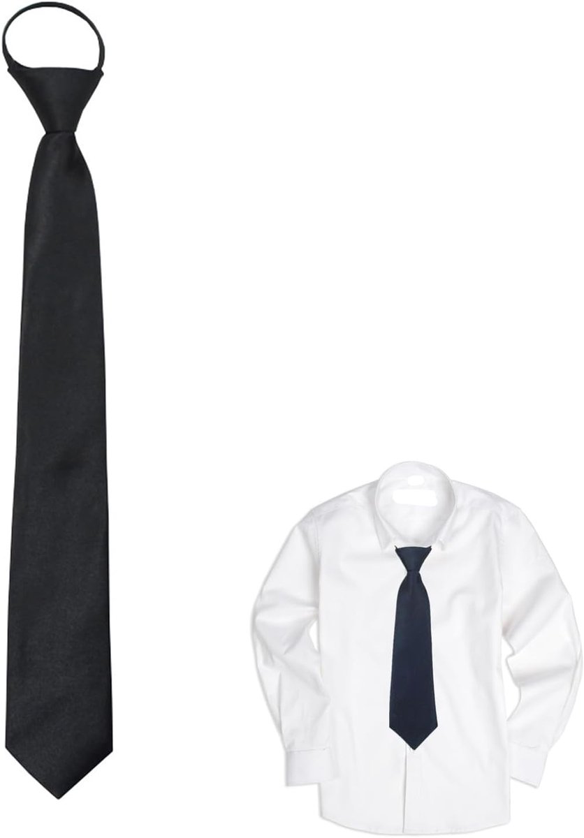 1 x black children's tie with zip - pre-tied adjustable for uniform or special occasions as wedding or graduation - ShopVlot