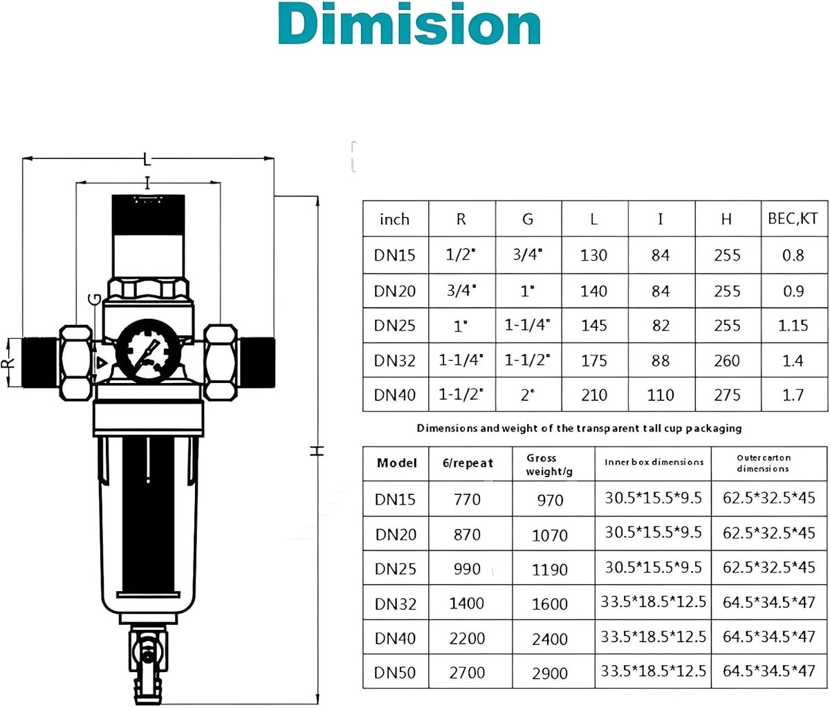 Pressure regulator water with pressure gauge water and sieve filter 1 inch DN32 pressure regulator water pressure - ShopVlot