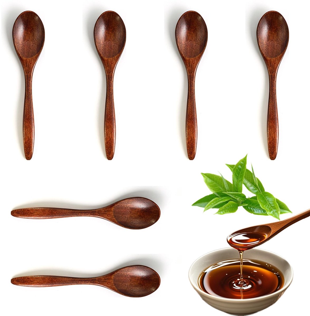 6 Stuks Houten Lepels, Handgemaakte Keukenaccessoires voor Koken en Roeren