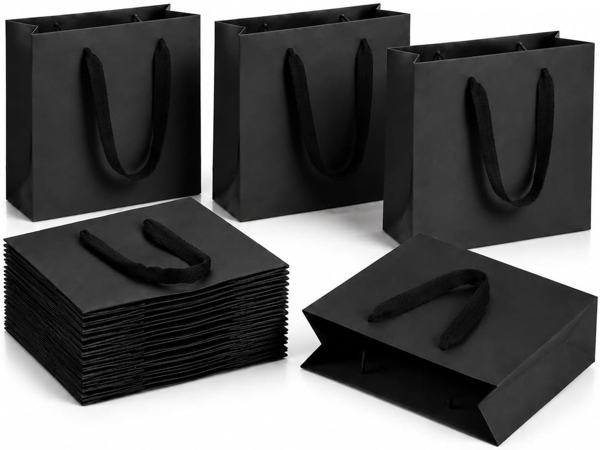 Geschenkzak zwart horizontaal - stevig materiaal - perfect voor cadeauverpakking - ideaal voor elke gelegenheid - ShopVlot