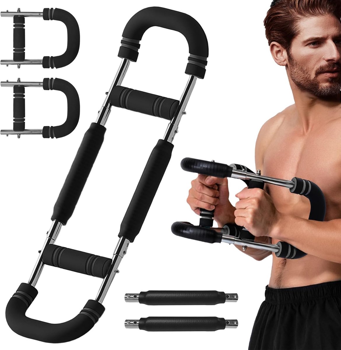 Borsttrainer voor mannen - Verstelbare arm trainingsbalk - Spiraalveer biceps trainingsapparaat - ShopVlot