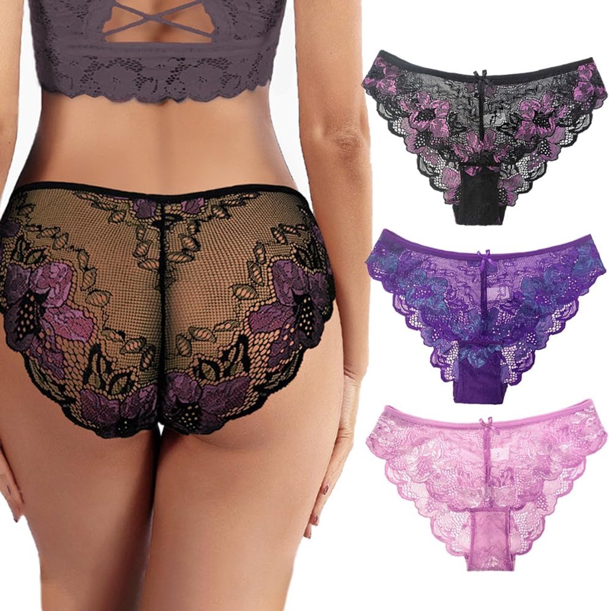 Dames thong transparant - kant - met strikje - comfortabele pasvorm - ShopVlot