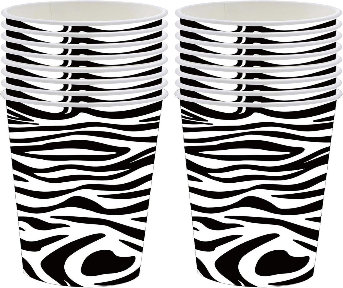 Papieren bekers zebra print 16 stuks - jungle dieren - feestelijk drinkgerei - voor verjaardagsfeestjes - ShopVlot