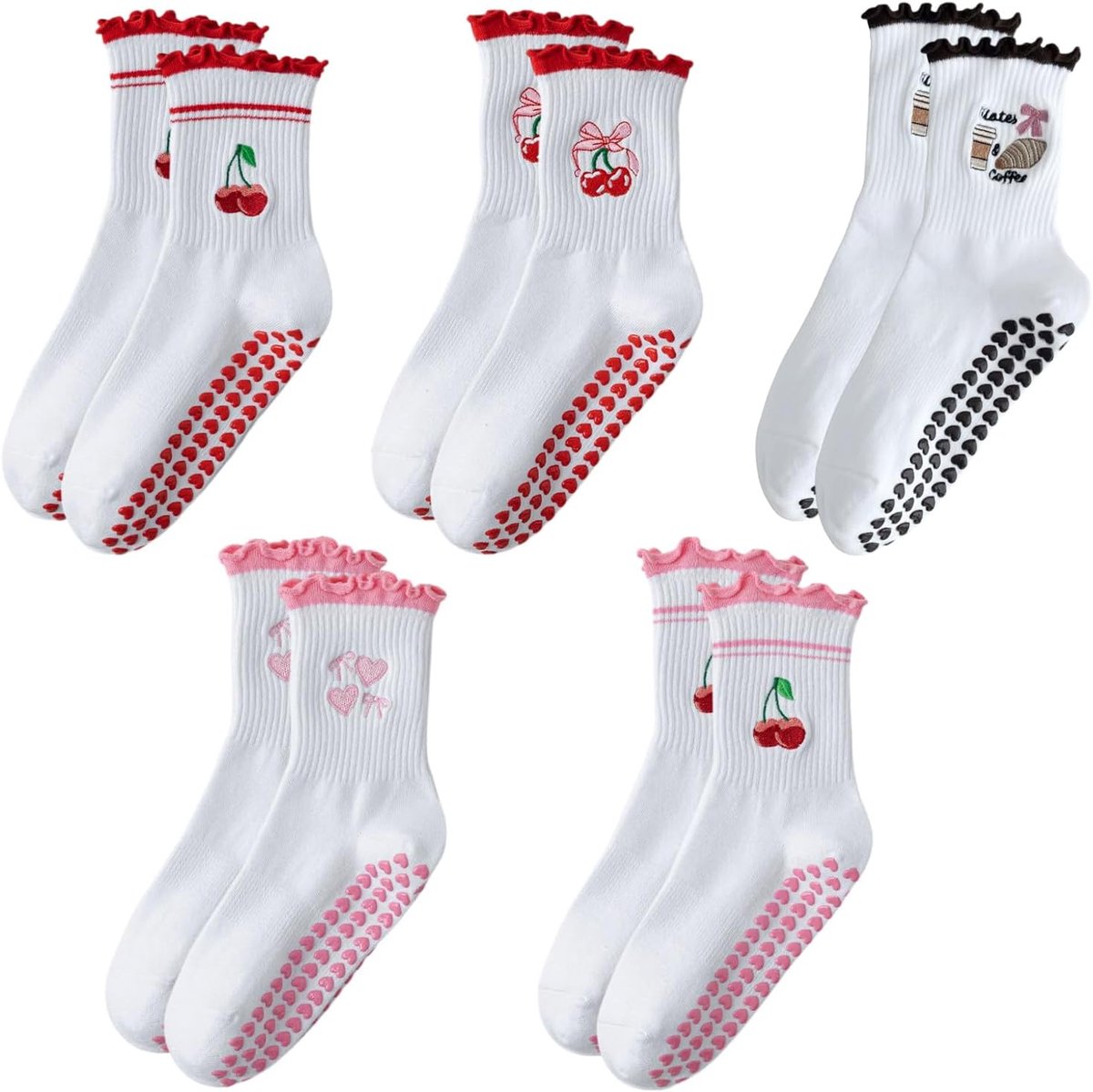 antislip pilatessokken dames - eenheidsmaat - 5 paar - geschikt voor yoga en fitness - ShopVlot