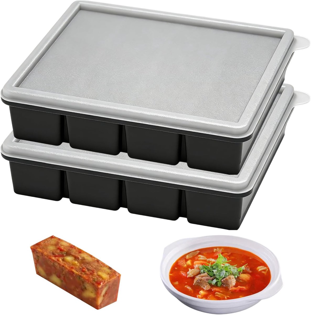 Siliconen vriesvormen set van 2 - BPA-vrij - 4 compartimenten - ideaal voor bouillon en sauzen - ShopVlot
