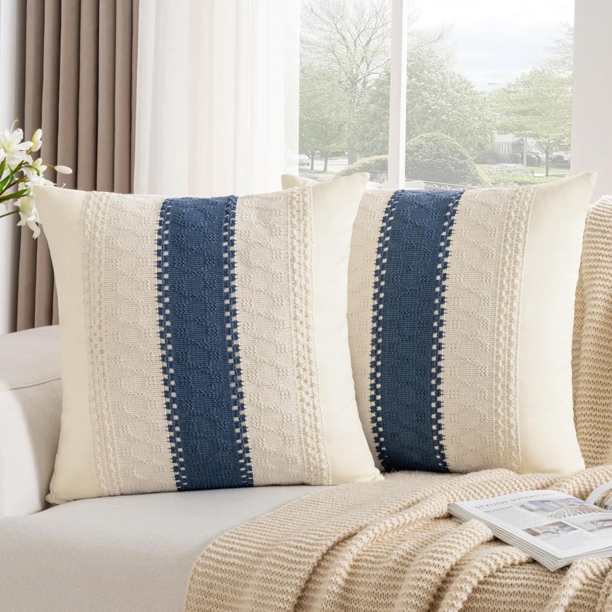 Sierkussens 45 x 45 - Boho Decoratief - Marineblauw Geometrisch - Perfect voor Woonkamer - ShopVlot