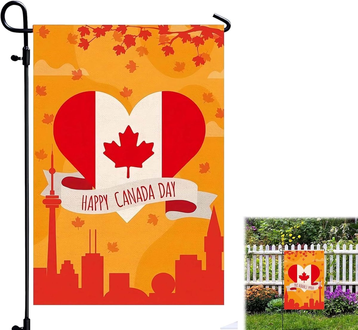 Tuinvlag Canada 12x18 inch - Weerbestendig linnen - Rood wit bladpatroon - Voor nationale feestdagen - ShopVlot