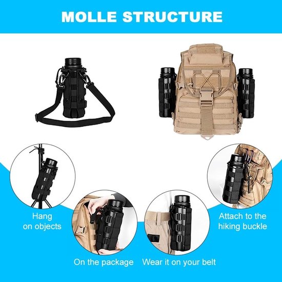 Drinking Bottle Holder - Adjustable Bottle Bag - Nylon with Drawstring - Suitable for Camping Travel Hiking - Fashionable Design - 18x11x4cm — afbeelding 5