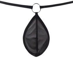 Zwarte Elegante String Herenondergoed Elastische Polyester met Ringdetails – Maat XS tot 4XL