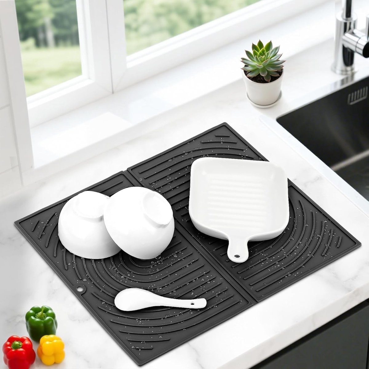 Afwasmat - Zwart - 43 x 34 cm - Siliconen Antislip Droogmat - Voor Keuken en Afwas