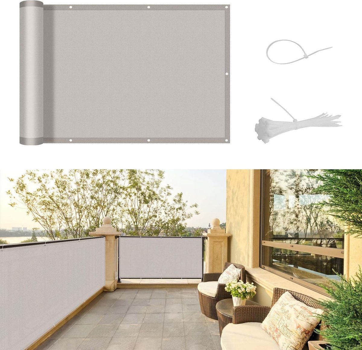 Balkonscherm - Taupe - 90 x 600 cm - Waterdicht Balkonafdekking met Oogjes - Voor Privacy en Bescherming