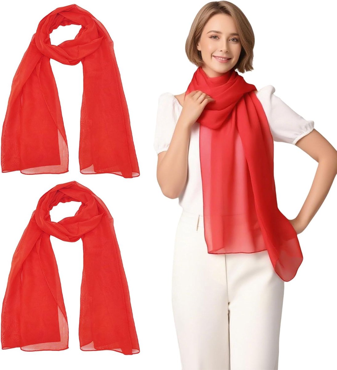 Dames Chiffon Sjaals 150x50cm - Effen Rood - Zacht Materiaal - Perfect als Cadeau - ShopVlot