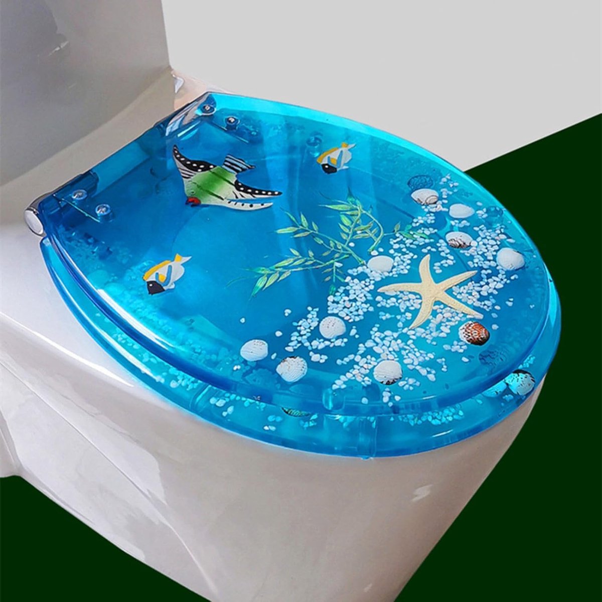 Toiletdeksel - transparant hars - echte schelpen en zand - antibacterieel en langzaam sluitend - ShopVlot