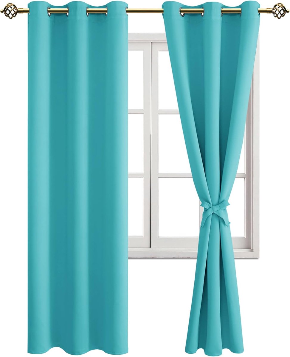 Zwarteout gordijnen 228 x 117 cm - Turquoise - Ooglet-vensterdecoratie - Ideaal voor slaapkamer en woonkamer - ShopVlot