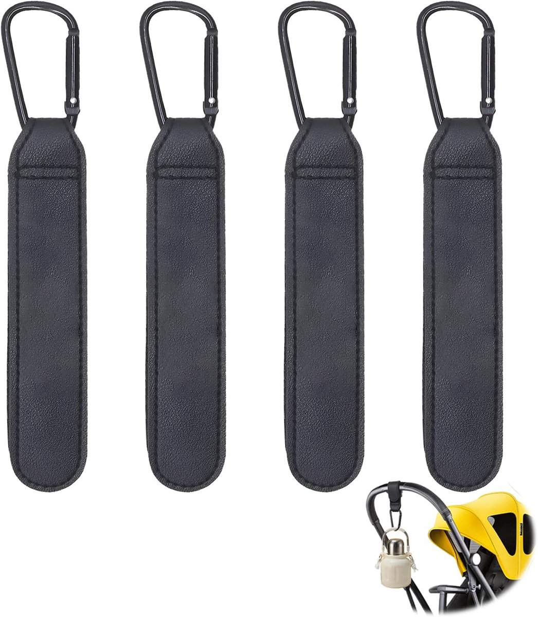 Pram hooks 4 stuks - PU leer - robuuste carabiner - handsfree voor ouders - ShopVlot