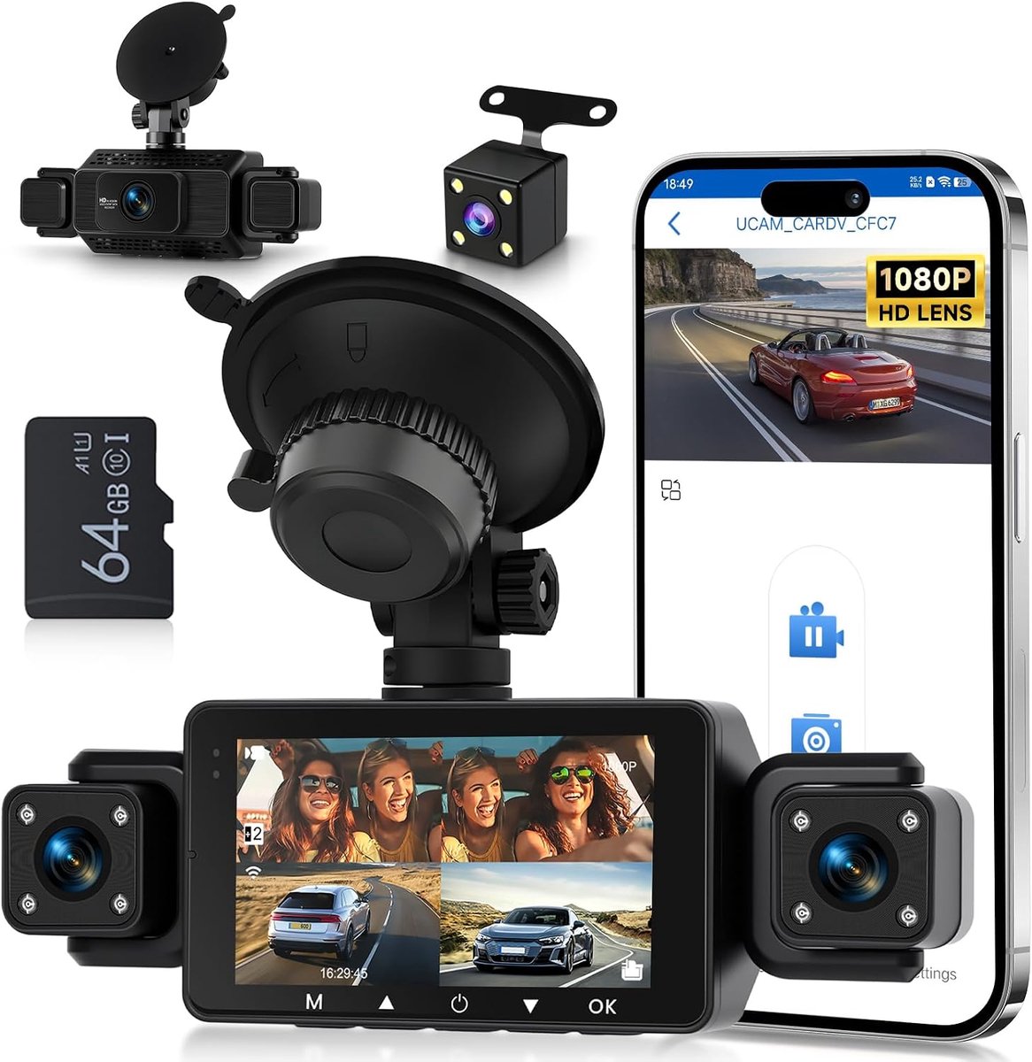 Dashcam 1080P 360° met 5GHz WiFi - 4 camera's - Nachtzicht zonder licht - Veilig rijden - ShopVlot