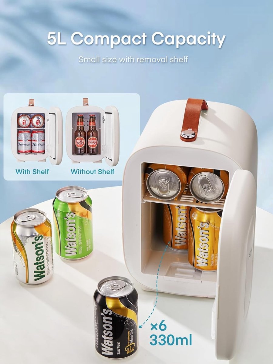 Mini Koelkast - Klein - 5 Liter - Draagbare Koelkast met Stille Werking - Voor Slaapkamers, Auto's en Kantoren
