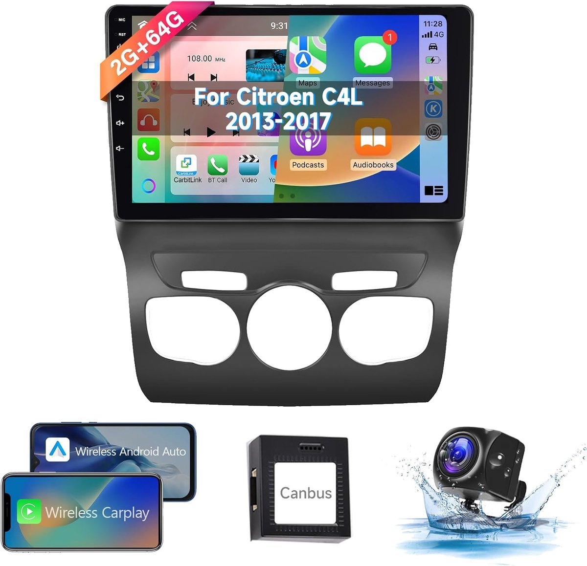Auto stereo 10 inch - 8 kern 2+64G - Carplay en Android Auto - GPS en Bluetooth verbinding - ShopVlot