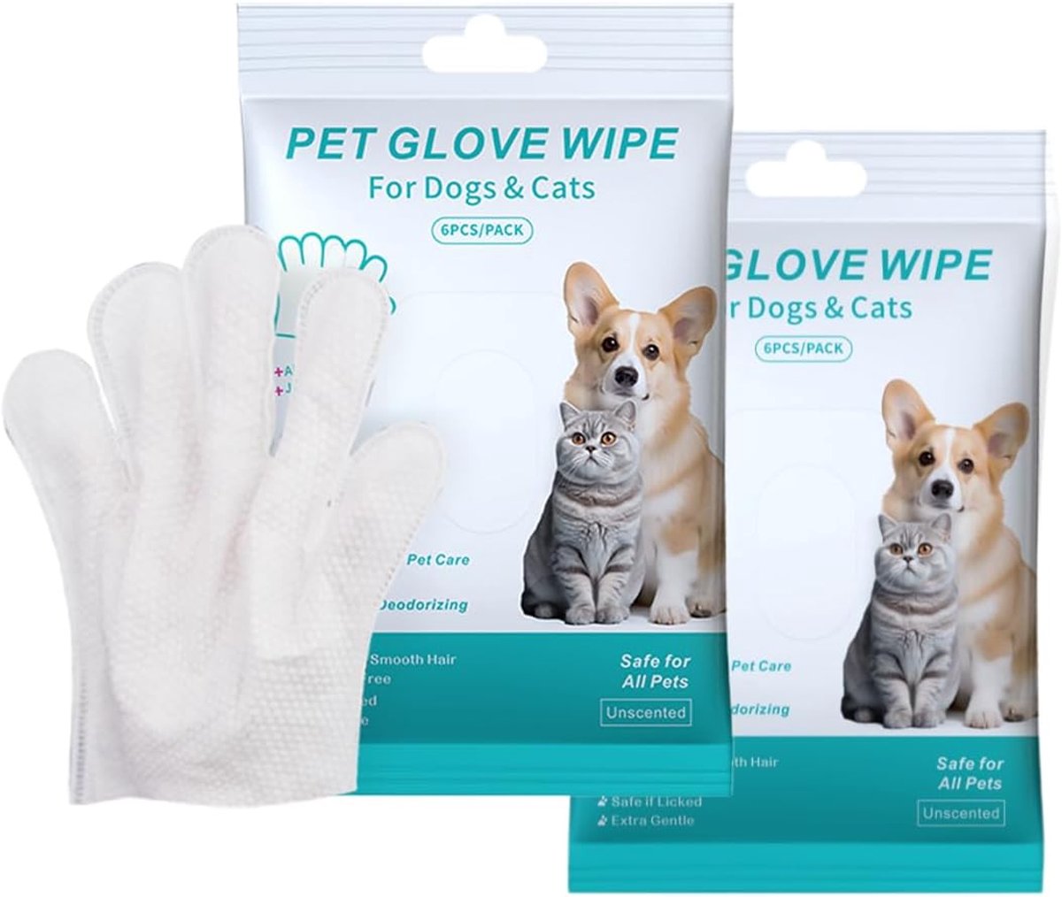 Dierenwas Handschoenen voor Honden en Katten - 12 Stuks - Milde Formule - Ideaal voor Dagelijkse Verzorging - ShopVlot