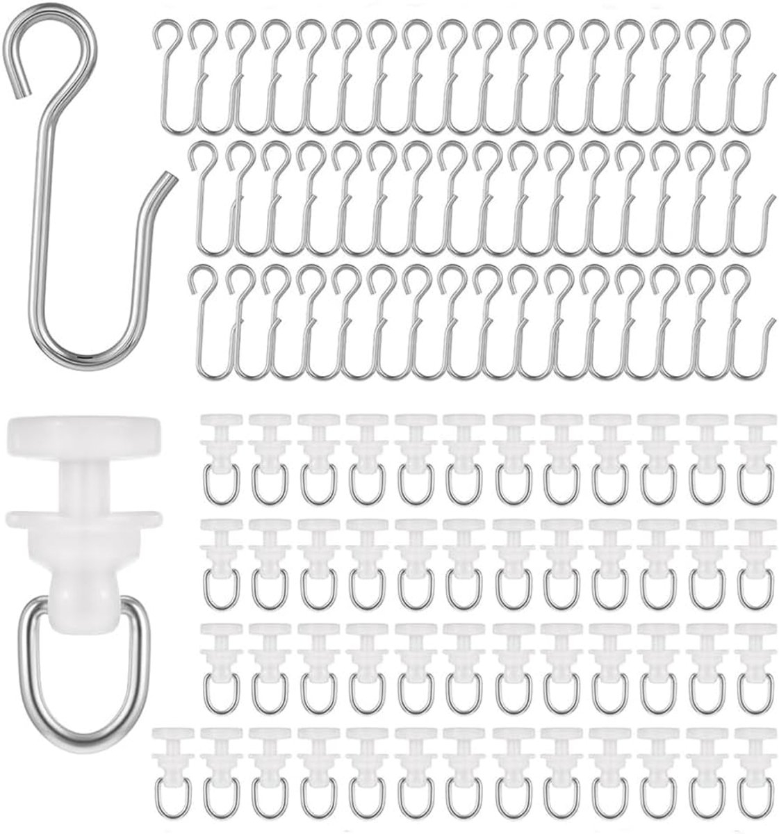 Gordijnhaken set 100 stuks - 50 metalen haken - 50 kunststof glijders - soepel en stil glijden - ShopVlot
