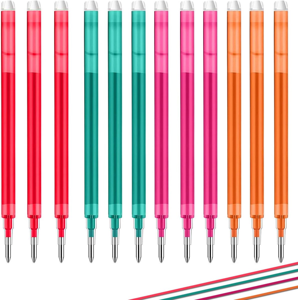 Geleverd 12 Gel Pen Navullingen - 3 Rood, 3 Groen, 3 Oranje, 3 Roze, 0.7mm - Voor soepel schrijven en tekenen - ShopVlot
